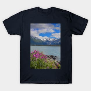 USA. Alaska. Lake with Wildflowers in the Foreground. T-Shirt